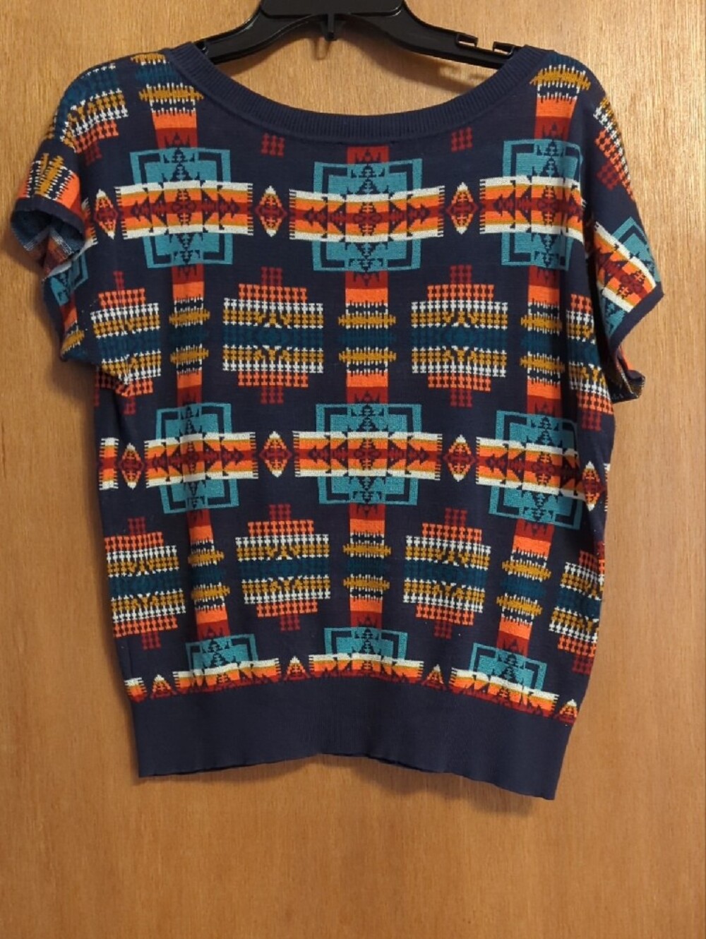 Pendleton Navy Aztec-Pattern Short Sleeve Knit Top - Picture 3 of 4
